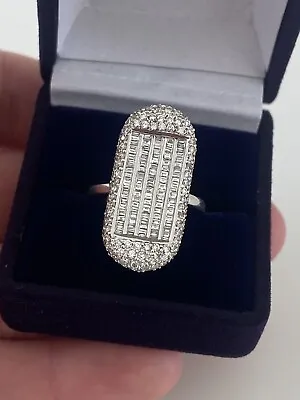 £1450 • Buy 18ct Gold 2.50ct Baguette & Round Cut Diamond Large Heavy Ring 9.9 Grams 18K 750