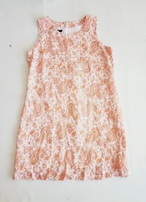 $35 • Buy Island Company Women’s Linen Dress Coral Pink White Shift Sleeveless Size Large