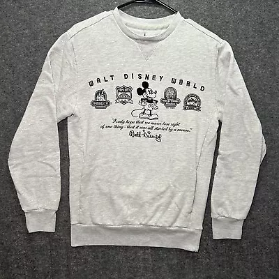 Walt Disney World 4 Park Crew Neck Sweatshirt Gray Mickey Mouse Medium Pocket • $14.95