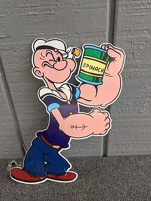 Vintage Popeye Cartoon Character Porcelain Coated Metal Sign Die Cut 13  X 7  • $89