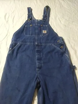 Carhartt Overalls Mens 40x31 Blue Denim Suspender Bib Carpenter  • $24.99