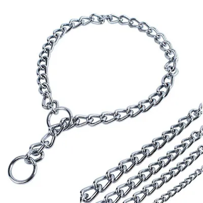 Strong Metal Dog Choke Chain Anti-Pull Training Collar  S M L XL 30cm To 65cm • £5.99