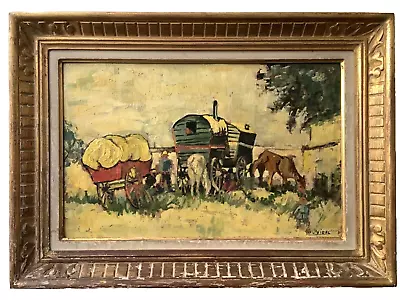 1950's After VAN GOGH GYPSY ENCAMPMENT WITH CARAVANS  Oil Hand Painted Signed • $950