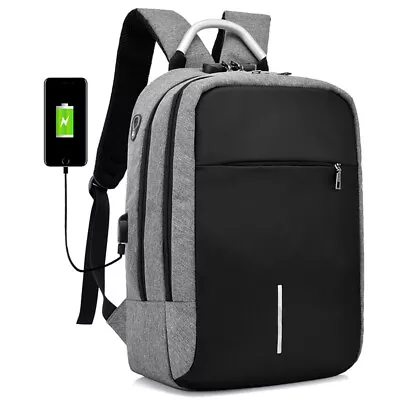 USB Charging Port Unisex Anti-Theft Backpack Laptop Travel Large School Bag • £8.99