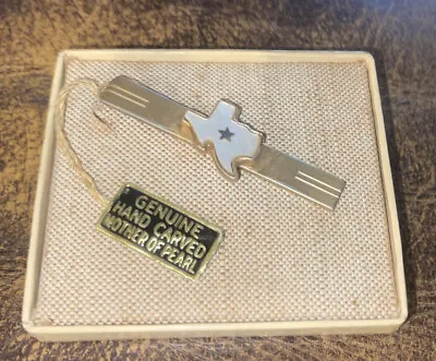 Vintage Squire TEXAS Goldtone Tie Bar Clip W Mother Of Pearl Lonestar State NOS • $15