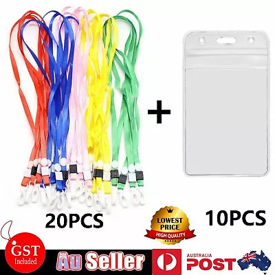 10x Clear Plastic ID CARD HOLDER POUCH + 20x Neck Strap Lanyard Multi Colour Set • $7.99