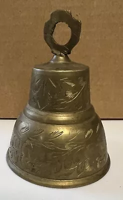 Vintage Brass Bell With Engraved Flowers From India • $12