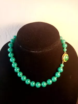 Vintage Green Peking Glass Knotted Beaded Necklace Fancy Clasp • $95