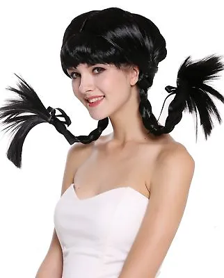 Wig Ladies Carnival Naughty Hussy Lolita Steife Braided Pigtails Black • £6.89