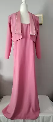 Mother Of The Bride Dress Size 16 Pink Whit Jacket Zipper Satin Lining Polyester • $95