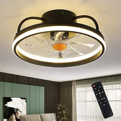 Flush Mount Ceiling Fans With Lights And Remote Control，Modern Enclosed Bladeles • $84.99