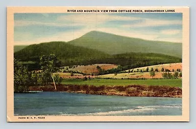 River Mountain View From Cottage Porch Shenandoah Lodge Linen Postcard UNP Info • $2.75