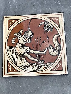 Antique Victorian 8  Tile Eel Fishing By Minton Hollins 1875 • £75