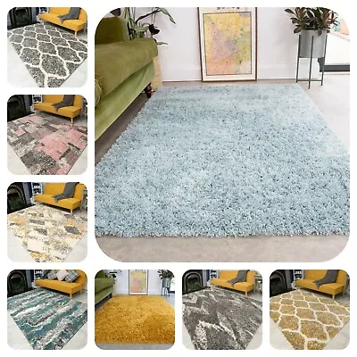 Thick Soft Living Room Shaggy Rugs Small Large Moroccan Geometric Shag Rug New • £56.95