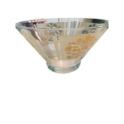 Anchor Hocking Glass Chip Bowl Fleur-de-lis 22kt Gold MCM Vintage • $26.10