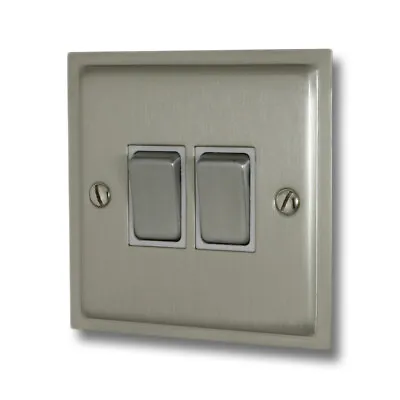 Litecraft Light Switch 2 Gang 10 Amp Electrical Fitting - Satin Nickel Clearance • £14.99