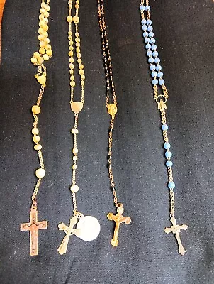 Religious Vintage Lot 4 Rosary Necklaces - Beaded GT Cross Crucifix • $14