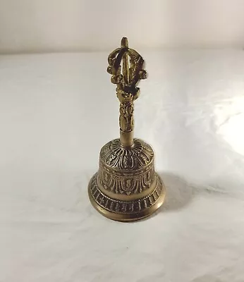 Vintage Tibetan Hand Bell 5 3/4  Brass Or Bronze Bell Works • $20