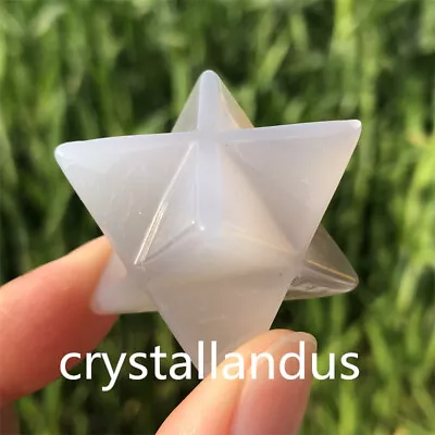 1pc Natural Grey Agate Merkaba Star Carved Quartz Crystal Pendant Reiki Gift • £9.36