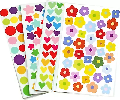 24 Sheets Cute Mini Small Flower Dot Heart Star Stickers Colorful 1516 Pcs Self  • $9.04