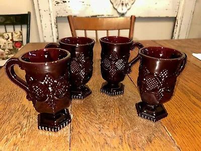 Avon Cape Cod Ruby Red Glass Footed Pedestal 5  Mug Cup Set Of 4 • $19.99