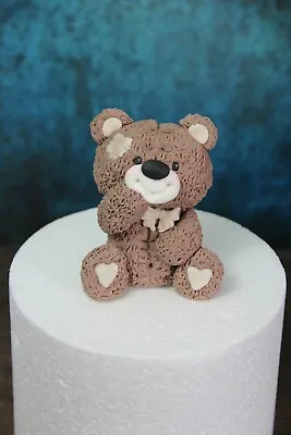 Edible Handmade Brown Teddy Bear Birthday / Baptism / Baby Shower Cake Topper • £19.99