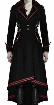 Women's Steampunk Military Coat Jacket Long Black Red Gothic Uniform • £81.51