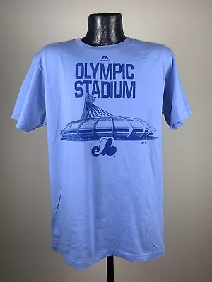 Men's Majestic Montreal Expos Olympic Stadium Baby Blue Cotton MLB Tee NWT XL • $24