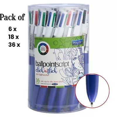 4-in-1 Ballpen Click & Flick Ballpoint Multi Colour Writing Pens Pack Of 61836 • £21.59