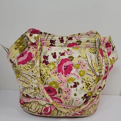 Vera Bradley Make Me Blush Pink Green Purse Tote Bag Floral Diagonal Side Pocket • $27.99