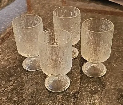 Set 4 Vintage INDIANA GLASS CRYSTAL ICE TREE BARK FOOTED 5” Water Wine Goblets • $28