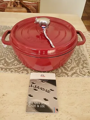 NIB Staub Cast Iron 6 Qt Shallow Wide Round Cocotte W/ Pig Knob *NEW^ • $199.95