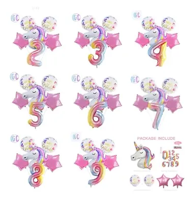 Unicorn Balloon Set Pink Rainbow Kids Birthday Party Decorations Age 2 3 4 5 6 • £3.99