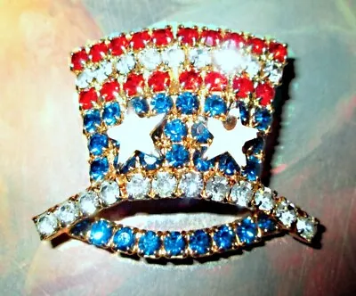 Vintage Patriotic Brooch Pin Uncle Sam Rhinestone Top Hat 4th Of July • $8