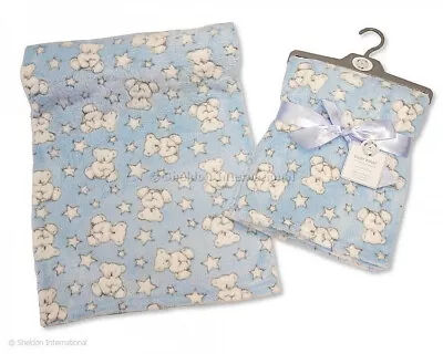 Baby Boys Teddy Bear Blanket Wrap Soft Plush Fleece Blue Gift By Snuggle Baby • £9.25