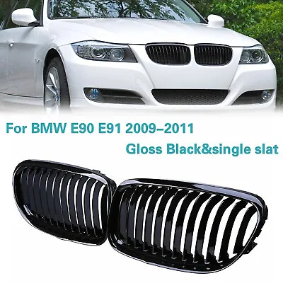 $31.90 • Buy Gloss Black Front Kidney Grille For BMW E90 E91 2009-2011 4 Door LCI 325i 328i