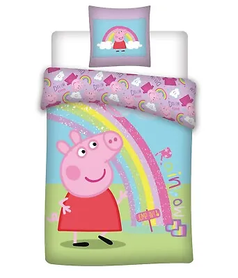 Peppa Pig Rainbow Bedding Single Reversible Duvet Cover Pillow Bed Set  • £14.95