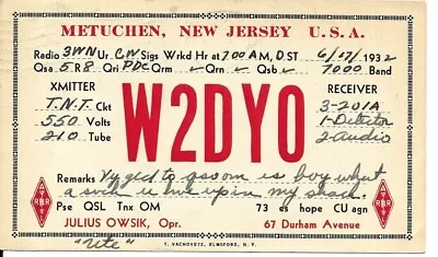 QSL  1932 Metuchen   New Jersey   Radio Card • $6.02