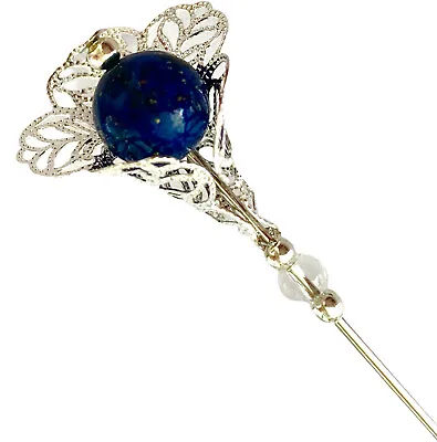 £6.99 • Buy Hat Pin Lapis Lazuli Antique Silver 5” Long & End Protector  Ladies Hats Wedding