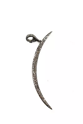 Designer Womens Vintage Sterling Silver Diamond Pave Crescent Moon Pendant Charm • $207.39