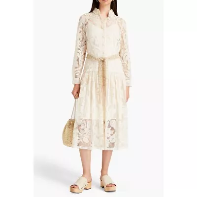 Zimmermann Estelle Crochet Cotton Midi Dress Sz 1 With Slip And Macrame Belt • $200