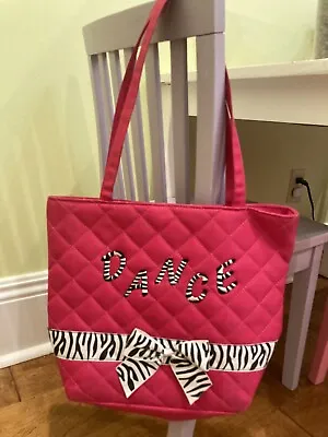 Quilted Pink Vinyl DANCE Bag Zebra Print Ribbon Bow Double Straps Zipper Closure • $15.98