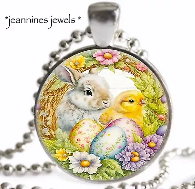 Easter Necklace Vintage Spring Art Print Silver Charm Pendant Easter Gift • $21.99