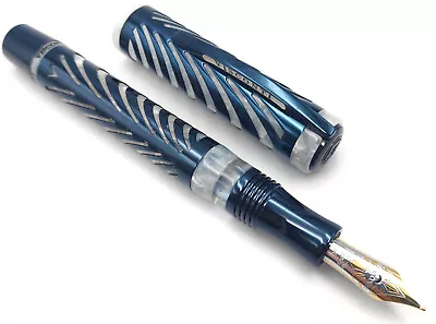 Visconti Limited Edition /999 Blue Ripple Overlay Fountain Pen 18k 750 M Inkwell • $999