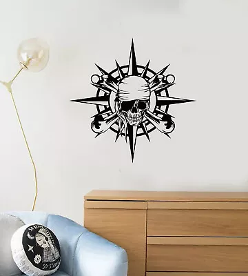 Vinyl Wall Decal Pirate Compass Skull Bones Nautical Kids Stickers (ig5959) • £66.49