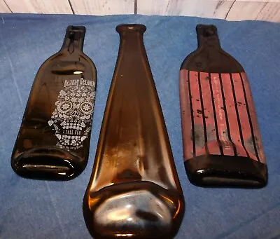 Set Of 3 Melted Wine Bottles 2 W/Labels Cheese Tray/Spoon Rest/Décor/Gift • $43.99