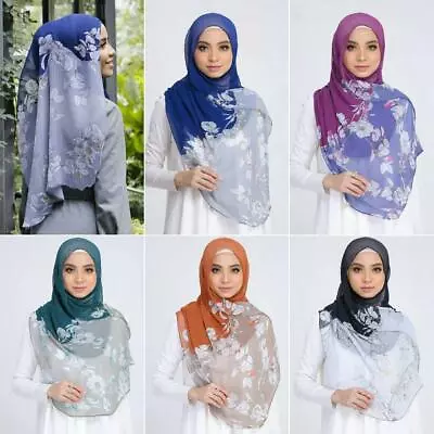  MAXI Soft Bubble Chiffon Flower Print  Pleating Corrugated Scarf Hijab 180x75cm • $9