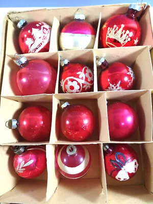 12 Assorted Vintage Glass Christmas Ornaments RED Round Ball Holiday Home Decor • $21.99