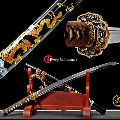 Gold Dragon Wakizashi Clay Tempered T10 Real Hamon Japanese Samurai Sharp Sword • $147.25