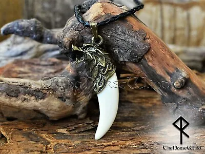 Viking Wolf Head Fenrir Necklace Bone Tooth Bronze Norse Tusk Pendant Asatru • $26.99